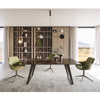 Esstisch Edge 200x100 Keramik Emperador Extra Lucidato Dunkelbraun Metall Effektfinish Titan Schräg