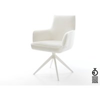 Drehstuhl Heira-Flex mit Armlehnen Bouclé Soft Beige Kreuzgestell breit Weiß 360 drehbar Wippfunktion Taschenfederkern