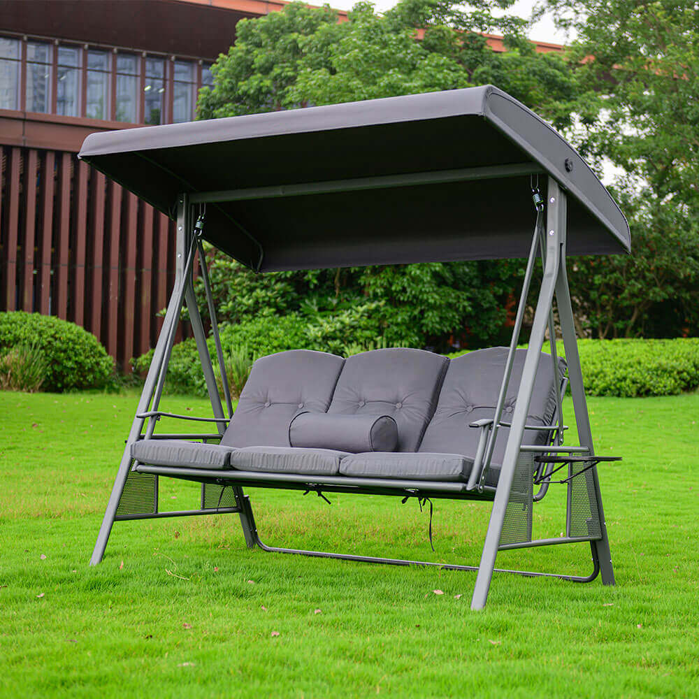 Hollywoodschaukel 3-Sitzer DESCANSO - 115 x 198 cm Grau mit Abdeckung – Bild 3