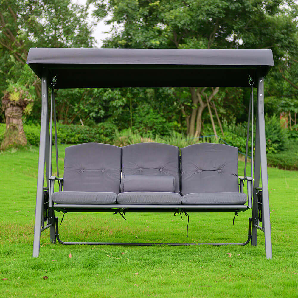 Hollywoodschaukel 3-Sitzer DESCANSO - 115 x 198 cm Grau mit Abdeckung – Bild 4