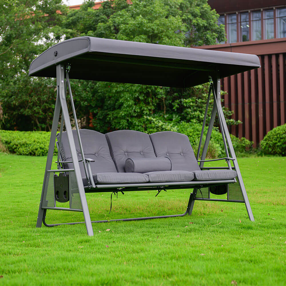 Hollywoodschaukel 3-Sitzer DESCANSO - 115 x 198 cm Grau mit Abdeckung – Bild 5