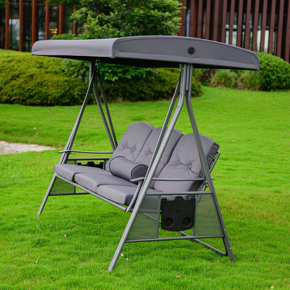 Hollywoodschaukel 3-Sitzer DESCANSO - 115 x 198 cm Grau mit Abdeckung – Bild 6