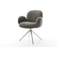 Drehstuhl Nube-Flex mit Armlehnen Bouclé Soft Schlamm Kreuzgestell breit Edelstahl 360 drehbar Wippfunktion Taschenfederkern