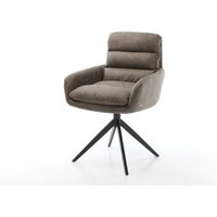 Drehstuhl Abelia-Flex mit Armlehnen Mikrofaser Taupe Vintage Kreuzgestell breit Schwarz 360 drehbar Wippfunktion