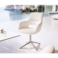 Outdoorstuhl Yago-Flex mit Armlehnen Bouclé Weiß Fußkreuz Edelstahl 360 drehbar Wippfunktion
