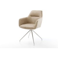 Esszimmerstuhl Pejo-Flex Mikrofaser Beige Vintage Kreuzgestell konisch Edelstahl Taschenfederkern