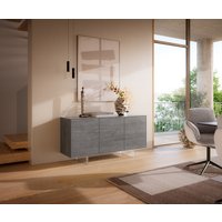 Sideboard Cuor 150 cm Keramik Beton Grau 3 Türen Fuß Schwebeoptik Acrylglas