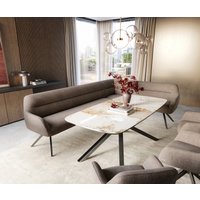 Esszimmerbank Taya-Flex 285x190 cm Strukturstoff Soft Taupe Kreuzgestell kantig Graphit Taschenfederkern Rechts