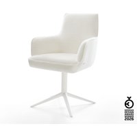 Drehstuhl Heira-Flex mit Armlehnen Bouclé Soft Beige Fußkreuz Weiß 360 drehbar Wippfunktion Taschenfederkern