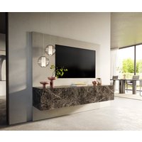 Lowboard Cuor 180 cm Keramik Emperador Extra Lucidato Dunkelbraun 1 Klappe 2 Schubfächer Schwebend