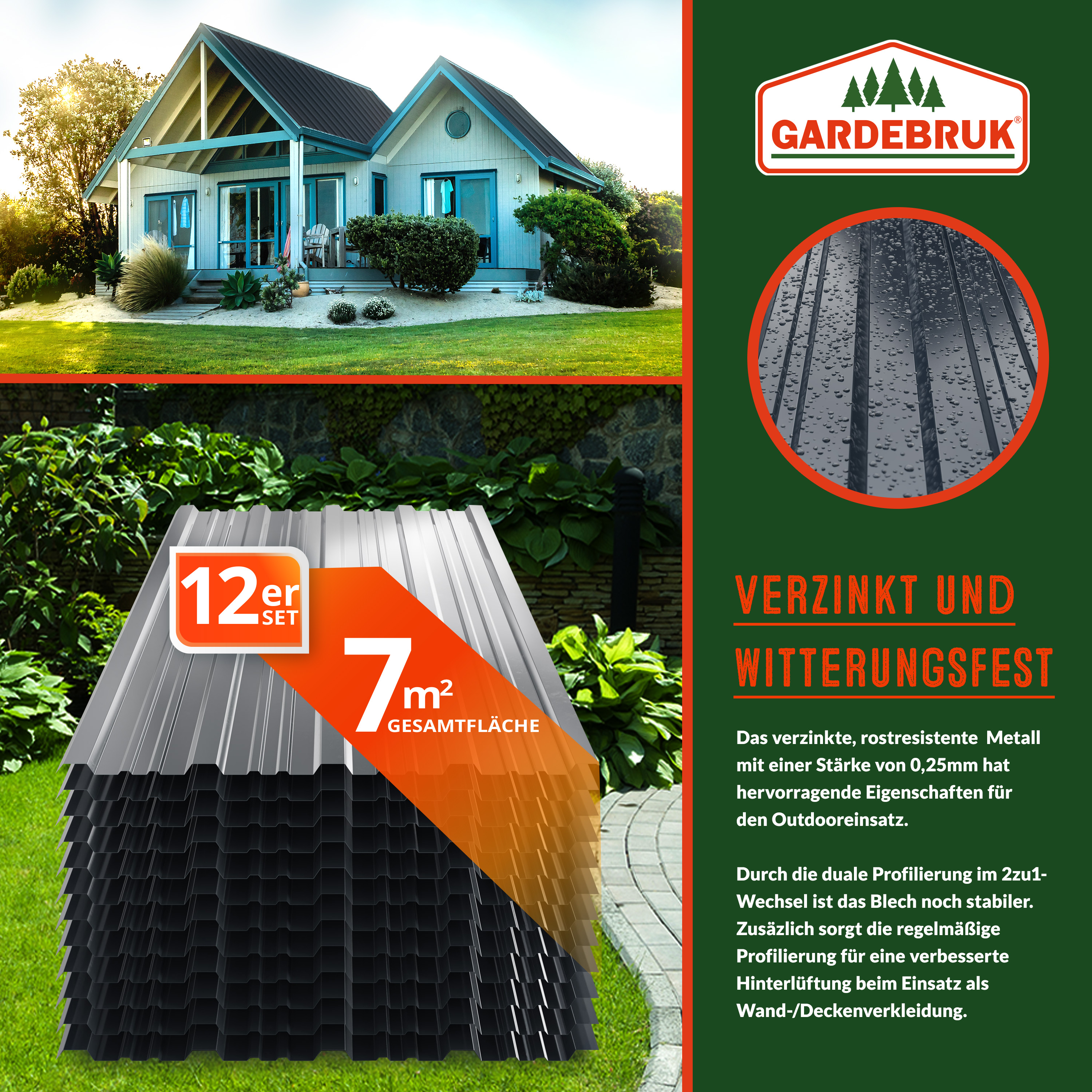 Gardebruk Trapezblech 12er Set Anthrazit 129x46cm 7m verzinkt wetterfest stabil – Bild 3