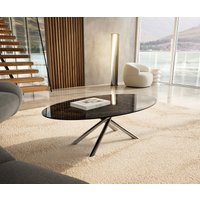 Couchtisch Edge Oval 140x80 cm Keramik Emperador Extra Lucidato Dunkelbraun Sarity Edelstahl gebürstet