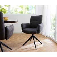 Drehstuhl Jova-Flex mit Armlehnen Mikrofaser Anthrazit Vintage Kreuzgestell breit Schwarz 360 drehbar Taschenfederkern