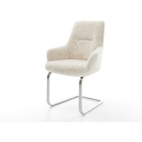 Freischwinger Zelia-Flex mit Armlehnen Plüsch Creme-Weiß Freischwinger flach Edelstahl Taschenfederkern