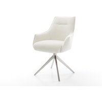 Drehstuhl Alja-Flex mit Armlehnen Bouclé Soft Beige Kreuzgestell breit Edelstahl 360 drehbar Wippfunktion Taschenfederkern