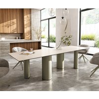 Esstisch Edge 300x100 Keramik Laminam Travertino Bianco Creme-Weiß Pilier Metall Effektfinish Titan