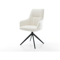 Drehstuhl Zelia-Flex mit Armlehnen Bouclé Soft Beige Kreuzgestell breit Schwarz 360 drehbar Wippfunktion Taschenfederkern