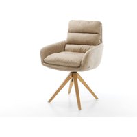 Esszimmerstuhl Abelia-Flex mit Armlehnen Mikrofaser Beige Vintage Holzgestell kantig Natur 360 drehbar