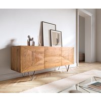 Design-Sideboard Wyatt 175 cm 3D Optik mittig Akazie Natur Edelstahl