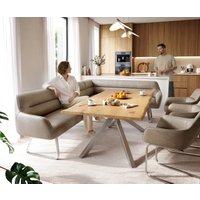 Esszimmerbank Taya-Flex 285x190 cm Mikrofaser Beige Vintage Kufengestell flach Edelstahl Taschenfederkern Rechts