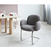 Freischwinger Nube-Flex mit Armlehnen Bouclé Silbergrau Freischwinger flach Edelstahl Taschenfederkern