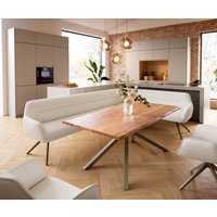 Esszimmerbank Taya-Flex 285x190 cm Bouclé Creme-Weiß Kreuzgestell kantig Effektfinish Titan Taschenfederkern Rechts