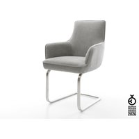 Freischwinger Heira-Flex mit Armlehnen Strukturstoff Soft Grau Freischwinger flach Edelstahl Taschenfederkern – Bild 2