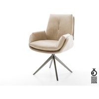 Drehstuhl Clea-Flex Mikrofaser Beige Vintage Kreuzgestell breit Graphit 360 drehbar Wippfunktion – Bild 2