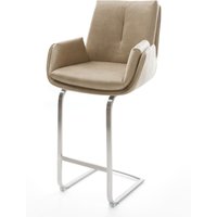 Barstuhl Clea-Flex Mikrofaser Beige Vintage Freischwinger Flach Edelstahl Silberfarben