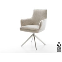 Drehstuhl Heira-Flex mit Armlehnen Webstoff Soft Beige Kreuzgestell breit Edelstahl 360 drehbar Wippfunktion Taschenfederkern