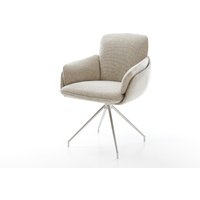 Esszimmerstuhl Luan-Flex mit Armlehnen Webstoff Soft Beige Kreuzgestell konisch Edelstahl