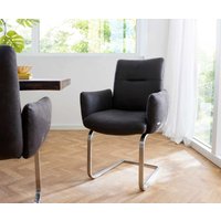 Freischwinger Jova-Flex mit Armlehnen Mikrofaser Anthrazit Vintage Freischwinger flach Edelstahl Taschenfederkern
