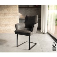 Freischwinger Heira-Flex mit Armlehnen Mikrofaser Anthrazit Vintage Freischwinger flach Schwarz Taschenfederkern