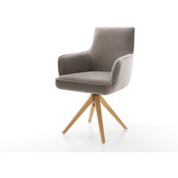 Drehstuhl Heira-Flex mit Armlehnen Strukturstoff Soft Taupe Holzgestell kantig Natur 360 drehbar Taschenfederkern – Bild 2