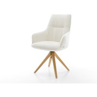 Drehstuhl Zelia-Flex mit Armlehnen Bouclé Soft Beige Holzgestell kantig Natur 360 drehbar Taschenfederkern