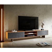 Lowboard Teele 240 cm Akazie Natur Schiefer 4 Türen Fuß schwebend Edelstahl