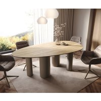Esstisch Edge Oval 220x120 Keramik Laminam Sabbia Eichefarbig Pilier Metall Effektfinish Titan