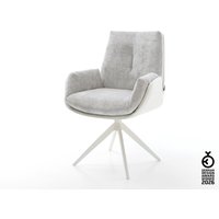 Drehstuhl Clea-Flex Materialmix Echtleder Weiß-Silbergrau Kreuzgestell breit Weiß 360 drehbar Wippfunktion