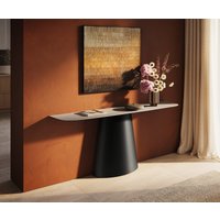 Konsolentisch Edge Boot 180x40 cm Keramik Laminam Travertino Bianco Creme-Weiß Conos Metall Schwarz