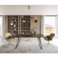 Esstisch Edge 200x100 Keramik Emperador Extra Lucidato Dunkelbraun Edelstahl Schräg
