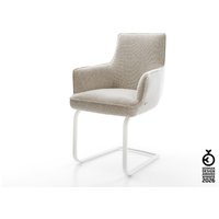 Freischwinger Heira-Flex mit Armlehnen Webstoff Soft Beige Freischwinger flach Weiß Taschenfederkern