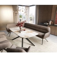 Esszimmerbank Taya-Flex 285x190 cm Strukturstoff Soft Taupe Kreuzgestell kantig Graphit Taschenfederkern Links – Bild 2