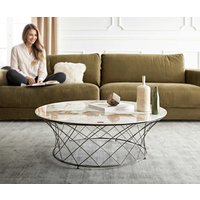Couchtisch Lassina 100x100 cm Keramik Minas Melange Weiß-Beige Gestell Metall Effektfinish Titan