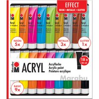 Marabu Acrylfarben-Set, EFFECT, 18 x 36 ml
