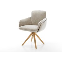 Drehstuhl Luan-Flex mit Armlehnen Webstoff Soft Beige Holzgestell kantig Natur 360 drehbar