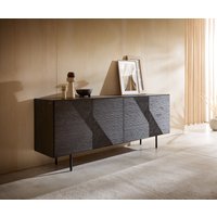 Sideboard Tereos 200 cm Esche Dunkelbraun 3D Effekt 4 Türen Rundfuß Metall Schwarz