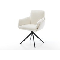 Drehstuhl Luan-Flex mit Armlehnen Bouclé Soft Beige Kreuzgestell breit Schwarz 360 drehbar Wippfunktion