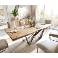 DELIFE Esstisch Edge Akazie Edelstahl