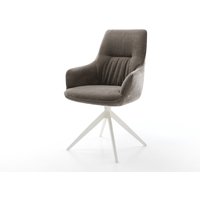 Drehstuhl Zelia-Flex mit Armlehnen Strukturstoff Soft Taupe Kreuzgestell breit Weiß 360 drehbar Wippfunktion Taschenfederkern