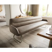 Esszimmerbank Taya-Flex 300 cm Mikrofaser Taupe Vintage Kufengestell flach Effektfinish Titan Taschenfederkern